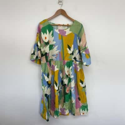 Gorman Colourful Pattern Short Sleeve Midi Dress  Size 16 