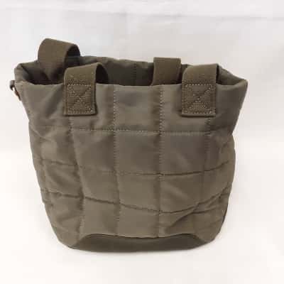 Womens Handbag Khaki Featuring a Quilted Nylon Grid Pattern & Matching Cotton Webbing Top Handles