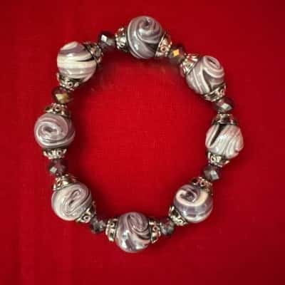  Women's Purple Glass Lampwork Elasticated Bracelet 