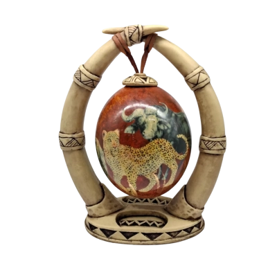 SOUTH AFRICAN DECORATIVE SWINGING  OSTRICH EGG