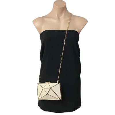 Colette Womens Beige / Gold Geo Pattern Clutch Bag with Chain Strap