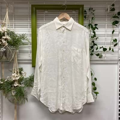  Ede & Ravenscroft Mens 100% Linen Long Sleeve Shirt White Size 42 