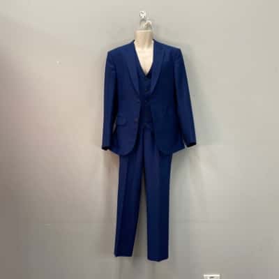 Bani Hashim Mens  3 piece Suit Size 44 Jacket,Size 32 Pants Ink Blue 