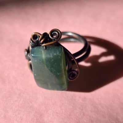  Womens handmade Ring with green cabochon stone
