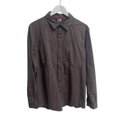 The North Face Men Size L Long Sleeve Shirt Black  / Red / Striped 