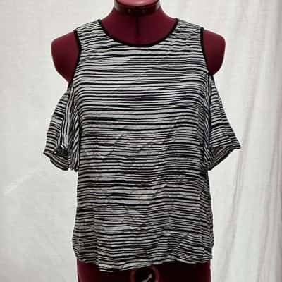 Witchery Womens  Size 12 Off-the-shoulder Top Black  / Striped / White 