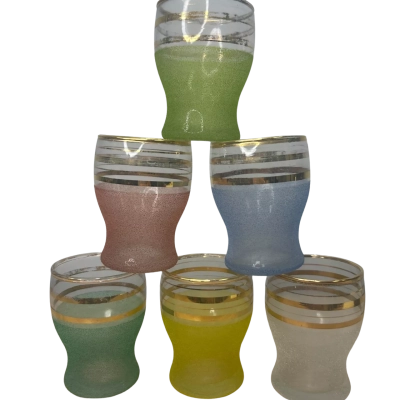 Set of 6 Retro Harlequin Sugar Frosted Shot / Nip Glasses 
