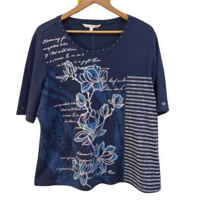 Noni B Womens  Size XL Short Sleeve Shirt Blue / Silver 