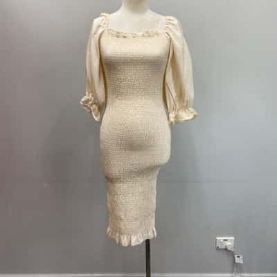 SNDYS Womens  Size 10 Bodycon Dress / Midi Dress Cream / Gingham 
