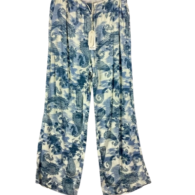 Ghanda Linen Blend Wide Leg Pants - Light Blue/White Size Medium 