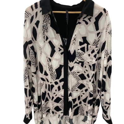  Womens  Size 16 Long Sleeve Shirt Beige / Black  / White 
