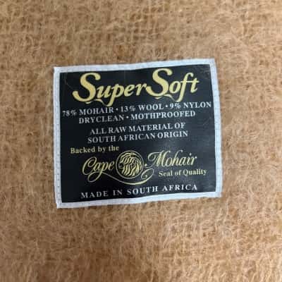Vintage South African Cape Mohair Throw Blanket 180 x 140cm 78% Mohair Camel