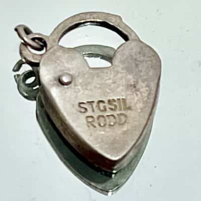 Vintage Rodd Sterling Silver  Loveheart Padlock Bracelet Charm & Small Gemstone Pendant 