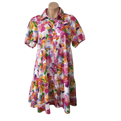Love Lola Womens Size S White / Multicoloured Floral Short Sleeve Shirt Dress 