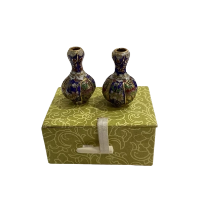 Vintage Chinese Miniature Cloisonné Enamel Vases - Set of 2