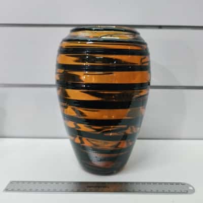 Amber Swirl Black Blown Glass Vase Art 