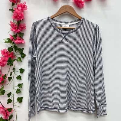 Sussan Womens Long Sleeve Top Size L Black  / Pinstriped / White 