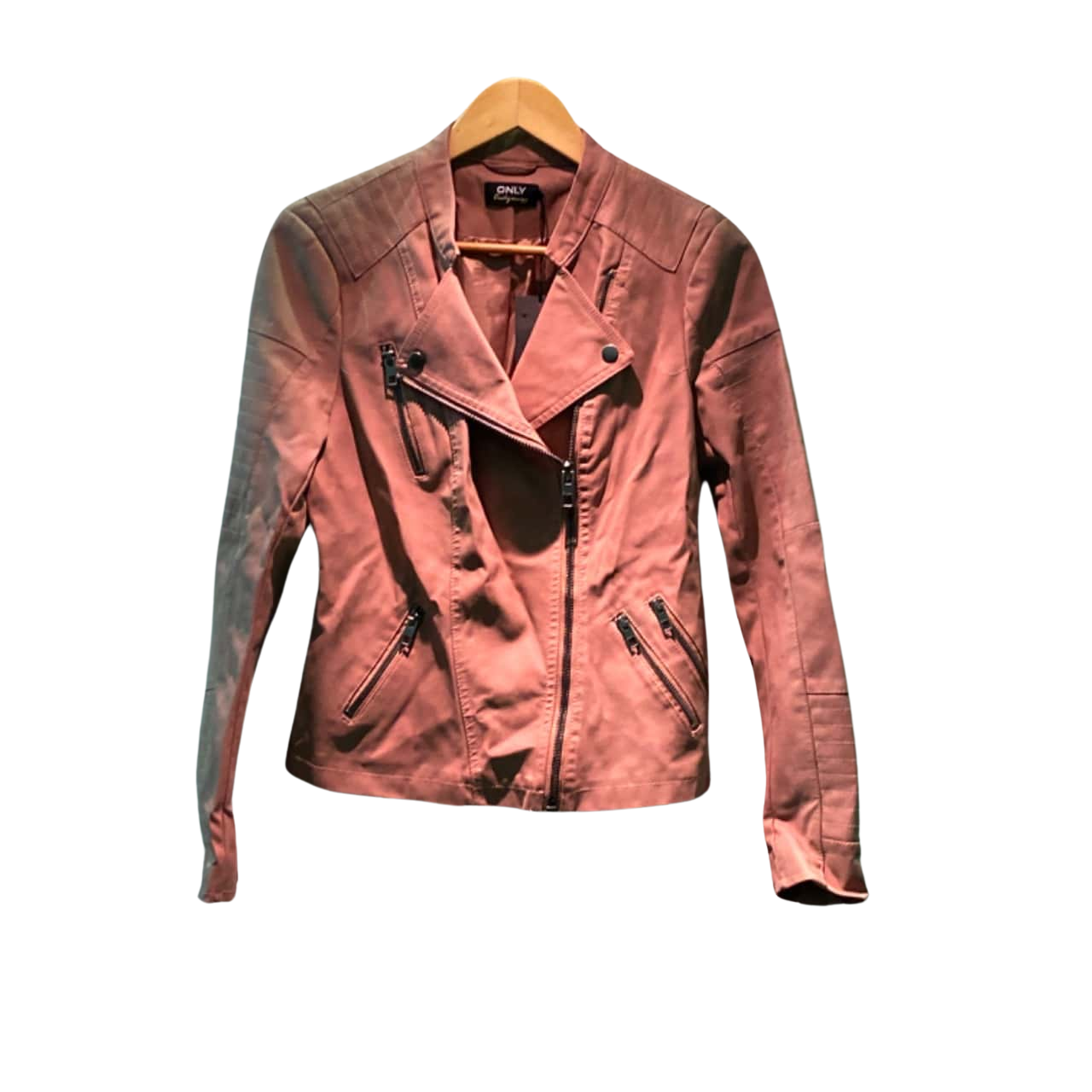 ONLY Womens Faux Leather Size 38 Biker Jacket Brown