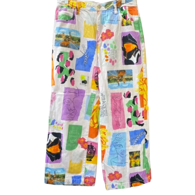 Gorman Visual Diary Print Size 16 Wide Leg Jeans  
