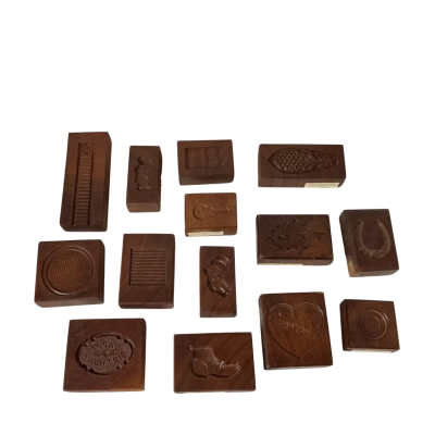 Vintage Mould-wel Products Collection of 14 Carved Wooden Cookie Baking Moulds 