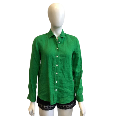 Trenery Women's Size XS Long Sleeve Linen Shirt Green 