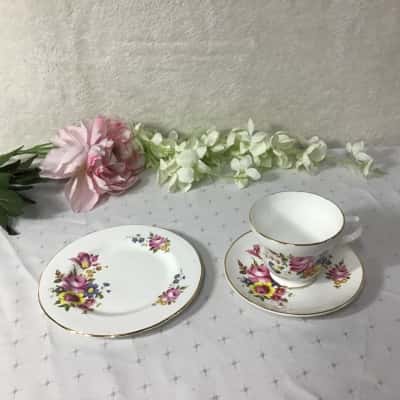 Crown Trent Floral Pattern Fine Bone China Cup Saucer and Plate