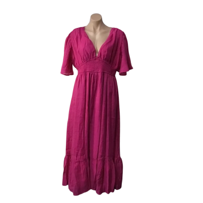 Salty Crush Womens Size 16 Bright Pink V-neck Short Sleeve Maxi Dress (new)