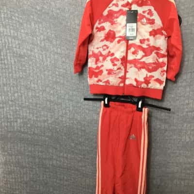 Adidas girls Kids track suit top & bottoms Size 18-24m Sportswear Pattern / Pink  / White 