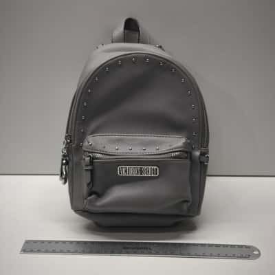 Victorias Secret Grey Faux Leather Studded Mini Backpack Bag VS Charm