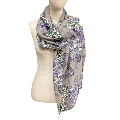  Beautiful Animal Print & Flower Scarf Black  / Green / Grey / Purple 