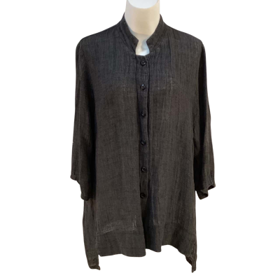 Maggie T Womens Size 20 Linen Blend 3/4 Sleeve Shirt Black  