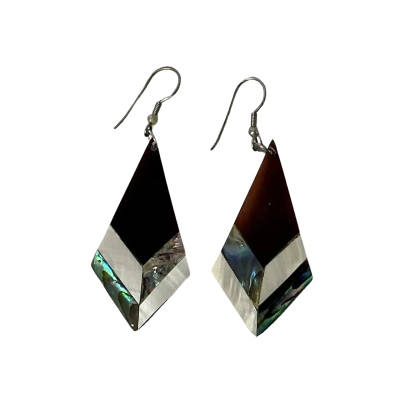 Womens Brown / Green / White Mother of Pearl Abalone Shell Drop Earrings 