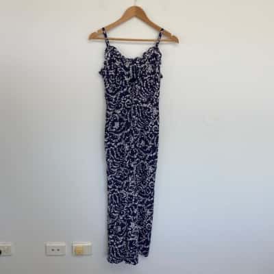 Bardot Navy Ditsy Lace Up Jumpsuit  Size 12 