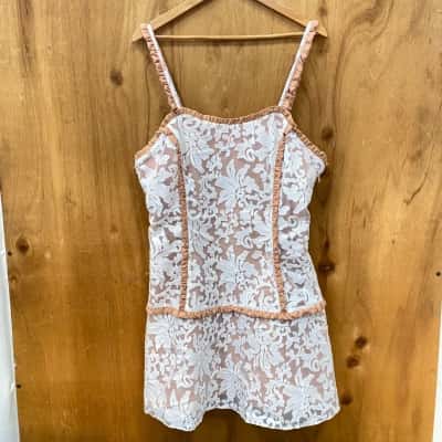 Atmos&Here White/Beige Lace Mini Dress Size 16