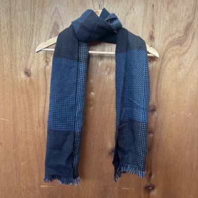Milano Black/Blue Pattern Wool Scarf 