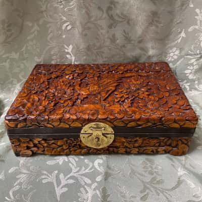 Vintage Camphor Wood Fitted Jewellery Box 