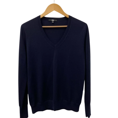 Uniqlo Mens  Size L V-Neck Jumper Navy Blue 