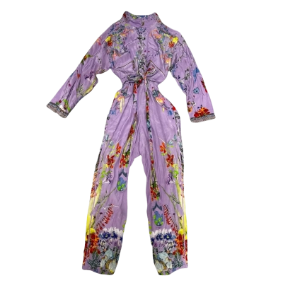 Camilla Embellished Floral Pattern Silk Jumpsuit Size Large