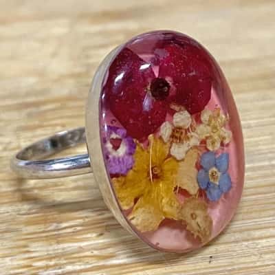 Sterling Silver Resin Flower Ring (Stamped 925)