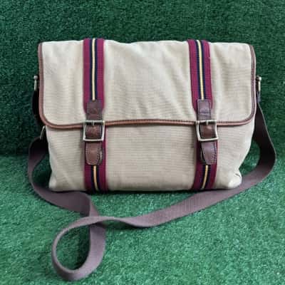 Fossil Tan / Brown Canvas Messenger Bag 