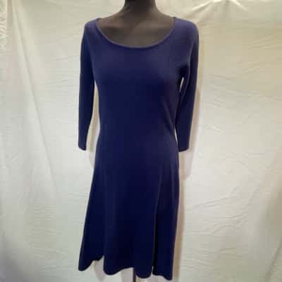 MIA FRATINO Cashmere Size S Long Sleeve Dress Navy Blue 