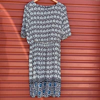 Esprit Womens Size 10 Blue/White/Black/Pattern Short Sleeve Dress   