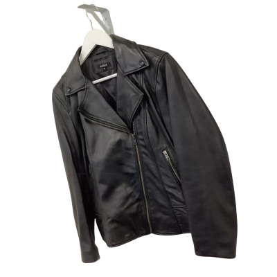 Basque Black Genuine Leather Biker Jacket Size 14