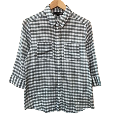 David Lawrence Green/White Gingham Linen Shirt Size 12