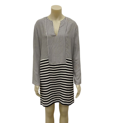  Womens  Size 10 WITE Long Sleeve Dress Striped 