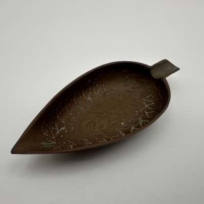 Miniature Copper Decorative Leaf Dish Trinket Tray 