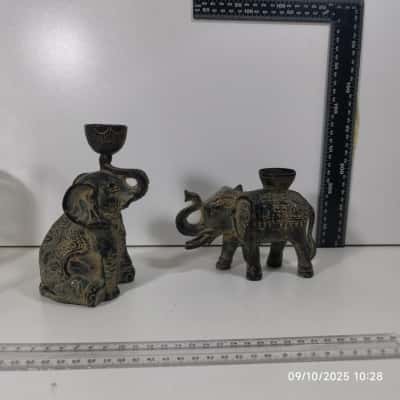 Elephant Duo Vintage Candle Holders Mettallic 