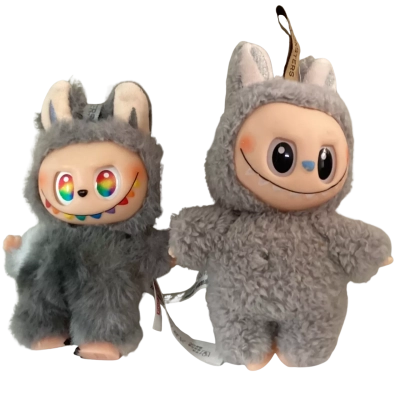 Custom Pop Mart Labubu "THE MONSTERS" Gray Plush Figure Set - Includes 1 Authentic Custom Piece