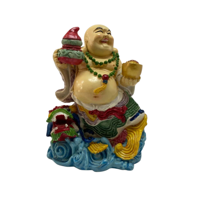 Laughing Buddha on Dragon Fish Statue – Prosperity & Joy #laughingbuddha #fengshuidecor #buddhadecor
