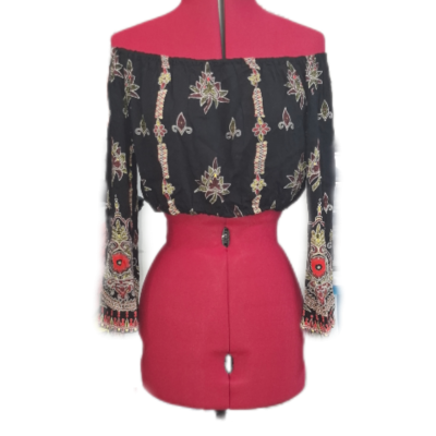 Ishka Womens  Size L Off-the-shoulder Top Black  / Floral 